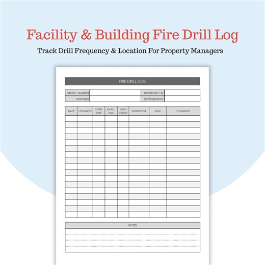 Fire Drill Log With Facility Header - Building Reference ID - Drill Frequency Tracker - Google Docs and PDF - Etsy Canada