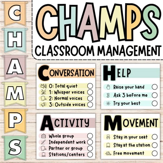 CHAMPS Posters Classroom Management Bulletin Board Kit Back to School Decor Boho