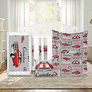 Custom Baby Crib Bedding Set 3 Piece - Personalized Name with Vehicles Design - Soft Chic Blanket, Crib Sheet, Pillowcase for Newborns Boys Girls Nursery Gifts Color02-Cars