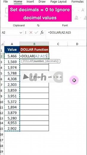 Format Numbers as Currency Using DOLLAR Function in Excel