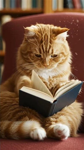 cat reading book video
