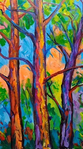 Color Explosion Trees #shorts #timelapsepainting #treepainting