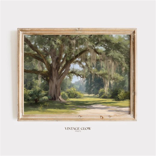 Southern Live Oak Tree Print | Vintage Spanish Moss Landscape Wall Art | Digital Download | #V941 - Etsy
