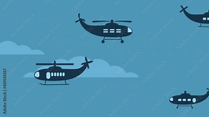 cyclic animation with flying helicopters. 2d motion