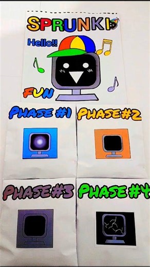 SPRUNKI Mr.Fun Computer|ASMR Phase 1vs2vs3vs4 squishy#blindbag #papercraft #sprunkiincredibox #short