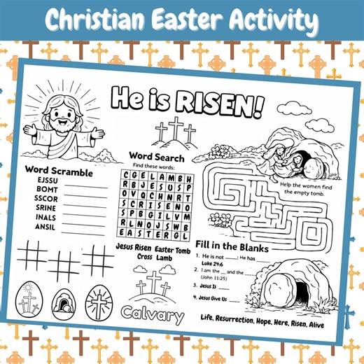 Christian Easter Activity Sheet, Kids Sunday School Worksheet Digital Download - Etsy