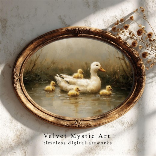 Mother Duck With Ducklings Painting, Spring Farm Nursery Wall Art, Easter Duck Artwork, Vintage Country Art, Cottagecore Animal Painting - Etsy