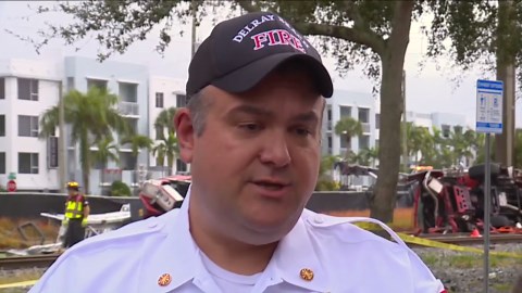 15 injured after firetruck collides with Brightline train in Delray Beach