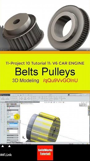 11- 3D Draft | Car Engine |:Belts Pulleys #3d #solidworks #tutorial #cad #drawing #engineering