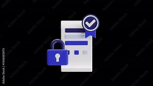3D Illustration of Secure Form with Lock and Validation Badge Icon Animation