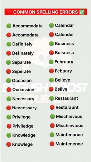 🌟Common Spelling Errors ❌ Correct Spelling in English ✅#dailyenglish #englishshorts #englishpractice