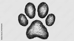 Paw print in engraving style graphic animation. Alpha channel. Transparent background motion design. 4K resolution