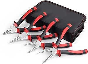 Snap Ring Pliers Set -Big 7-inch Internal/External Circlip Pliers Kit 4-piece -Straight/Bent Jaw - For Automotive Ring Remover Retaining with Storage Pouch