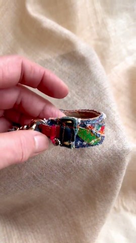 Denim Boho Textile/ Leather Bracelet – Beaded, Fabric & Leather - Etsy