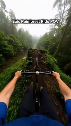 POV Mountain Biker Climbs Slick Rainforest Ridge Trail Intense Action