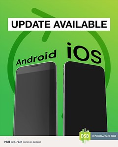 📱 | Er is een noodzakelijke update van de DSB Mobile Banking app voor Android (vanaf versie 10) en iOS (vanaf versie 11) gebruikers. ‼️ | Gelieve de app niet te verwijderen, maar te updaten in de Google Play en Apple app Store. ➡️ | Android gebruikers waarbij een software update niet mogelijk is, kunnen gebruik blijven maken van de oude versie van onze app. ____________________________________ #DeSurinaamscheBank 🌐 www.dsb.sr | 📞 597 471100 | De Surinaamsche Bank
