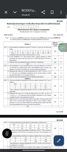 VTU BE SEM-3 MATHEMATICS OF COMPUTER SCIENCE MODEL QUESTION PAPER 2023-24