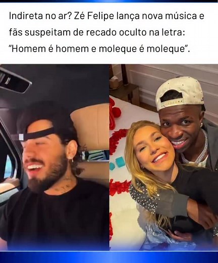 Zé Felipe lançou uma nova música e logo virou assunto nas redes sociais. A letra chamou atenção dos fãs, que suspeitam de indiretas disfarçadas nos versos. Na música diz: “Se você quer isso então me tira da cabeça / eu vou ser o cara que te trata igual princesa / para você nunca vou ser decepção / sua roupa vai cair mas o teu choro não / eu vou pegar na sua mão / vou querer te dar beijão / o homem é homem e moleque é moleque” | Mundo Mídia