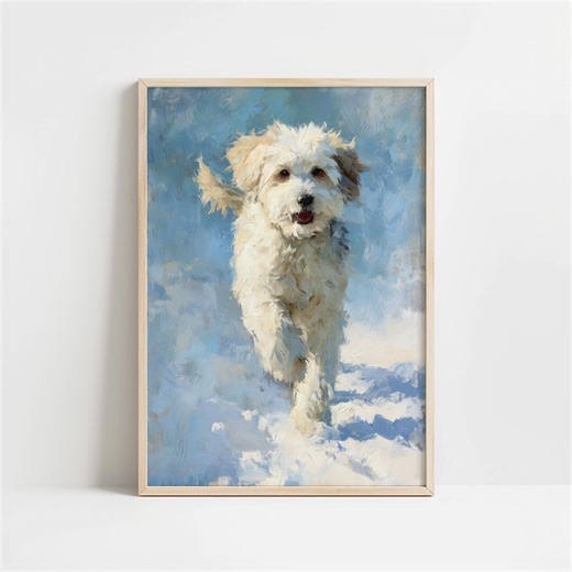 Impressionist White Puppy Art Cockapoo Dog Painting Snow Winter Home Decor *unframed Print* - Etsy
