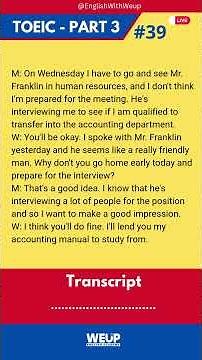 TOEIC Listening Part 3 - No.39 | Daily Practice with Transcript | TOEIC対策