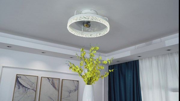 Ceiling Fans with Lights and Remote, 20" Low Profile Flush Mount Ceiling fan Dimmable Led, 360° Oscillating, 6 Wind Speeds, Reversible, Enclosed Bladeless Ceiling Fan for Small Bedroom