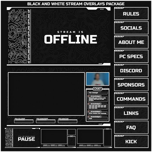 Animated DARK Stream Overlays Package for Twitch, Youtube, OBS, Streamlabs in Topographic Dark Style - Etsy