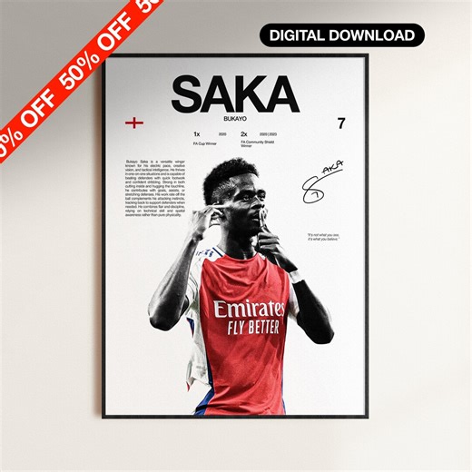 Bukayo Saka Poster, Arsenal Wall Print, Football Poster Digital Download, Soccer Wall Print, English Football, Football Soccer Gift - Etsy