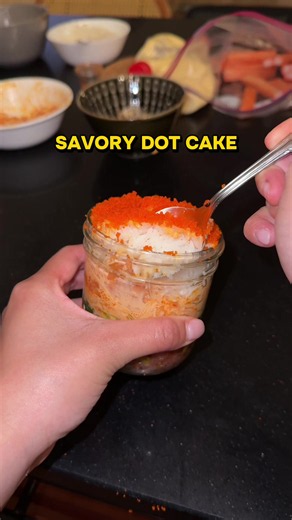 Poke in a jar 🤝🏽 Savory dot cake #poke #dotcake #savorydotcake #cookingtutorial