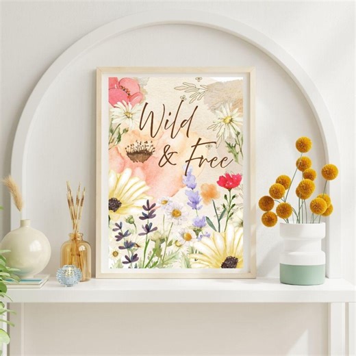 Wild Flowers Natural Colors Watercolor Floral Botanical Printable Poster - Etsy