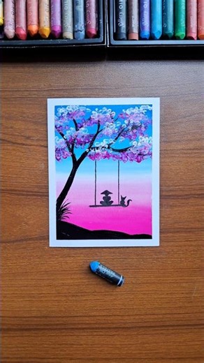 🌸 Relaxing Scenery Drawing | Easy Landscape with Oil Pastel #art #acrylicpainting #oilpasteldrawing