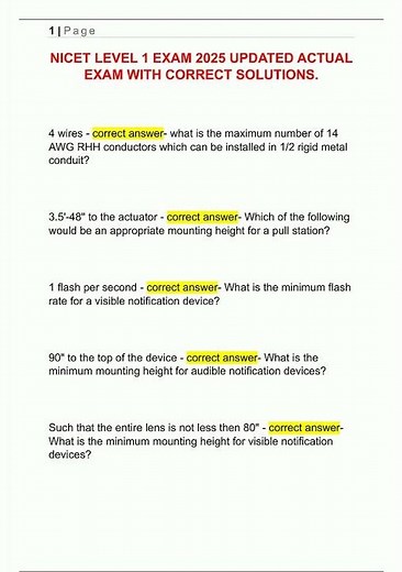 NICET LEVEL 1 EXAM 2025 UPDATED ACTUAL EXAM WITH CORRECT SOLUTIONS1174 video
