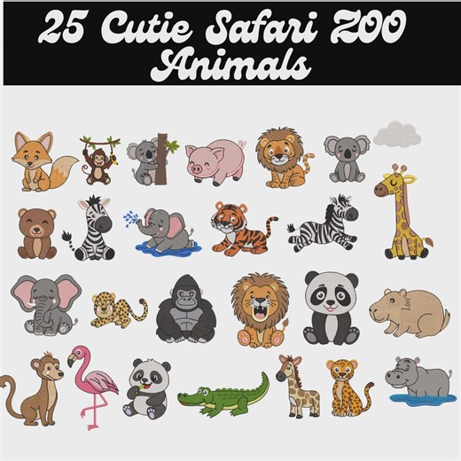 Safari Animals Embroidery Designs: Jungle Zoo (instant Download) - Etsy