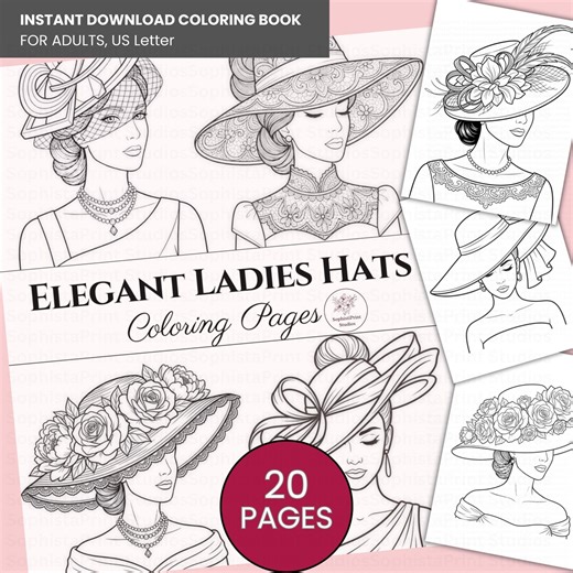 Elegant Hats Coloring Pages | Derby Coloring | Hat Coloring | Ladies Fashion Coloring | Coloring for Girls | Women Coloring Pages - Etsy