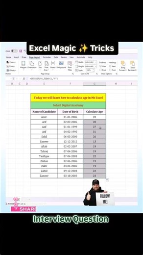 Age Calculate in Excel Excel Age Formula |Excel Tips #shorts