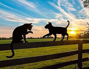 Metal Cat Fence Decorations, Unique Cat Gifts for Women/Men, Black Cats Silhouettes Garden Art, Yard Decor, Outside, Patio, Outdoor Decor, Kitty Yard Art Outdoor Garden Decorations