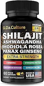 Shilajit Ashwagandha Rhodiola Rosea Panax Ginseng - for Men and Women - Shilajit Capsules - 60 Veggie Capsules
