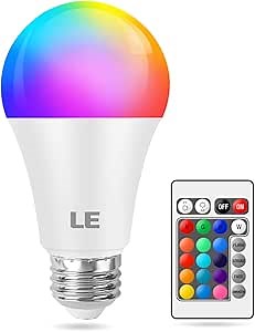 LE 9W Color Changing Light Bulbs with Remote, Dimmable LED Light Bulb, 60W Equivalent 806 Lumens Warm White, RGB Decorative Lighting for Home Bar Party Bedroom, A19 E26 Screw Base