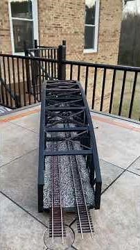 HO scale double track bridge made from an O gauge MTH rail ring single track bridge.