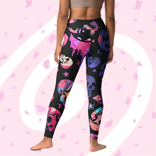 Rainbow Skull Yoga Leggings: Activewear Workout Pants, Four-way Stretch Fitness Fashion - Etsy