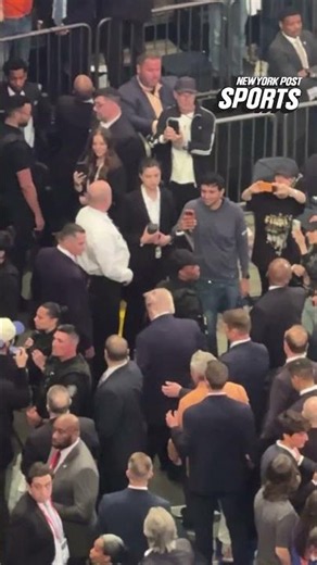 President Trump was on the court during halftime with Knicks owner James Dolan waving to the crowd