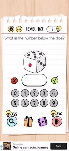 Brain Test Level 163 number below the dice Walkthrough