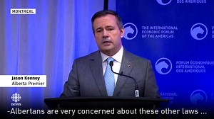 Speaking in Montreal on Wednesday, Alberta premier Jason Kenney asked Quebecers to imagine how they'd feel if another province was blocking their main export. Read more about Kenney's Quebec trip: www.cbc.ca/1.5172330 | CBC Edmonton