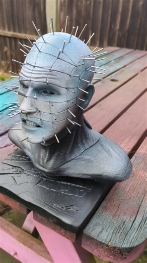 Finished this stunning Hellraiser Pinhead bust today for a returning customer :) All nails were individually attached to the bust. #hellraiser #cenobites #horrorart #3dprinting #pinhead | PandaKitty Makes