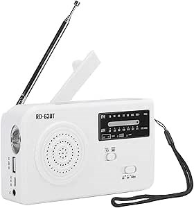 Emergency Radio, Hand Crank Solar Weather Radios, Multifunctional FMAM Radio with LED Flashlight, Built-in Speaker for Home Outdoor (White)
