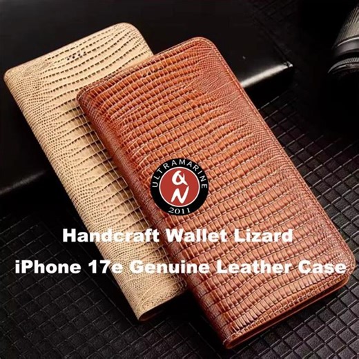 Handcrafted Lizard iPhone 17e Genuine Leather Case – Magnetic & Wallet