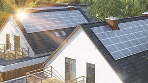 solar panels on the roof of a modern suburban home house 3D Animation