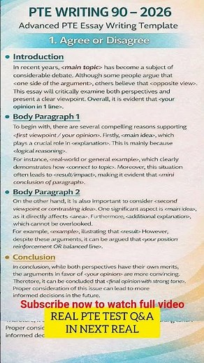 PTE Writing 90/90 Template (Agree or Disagree) | Latest 2026 Essay Format | Score 79+ Easily🚀 #essay