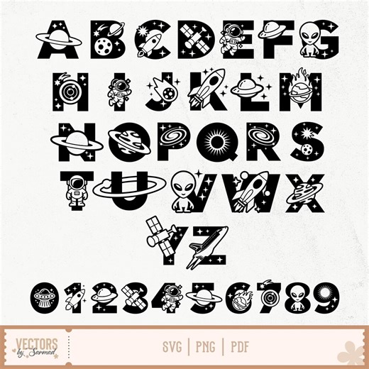 Space Alphabet SVG, Space Font Svg, Space Numbers Svg, Spaceship, Birthday Space Font, Astronaut, Planet, Alien, Solar System - Etsy