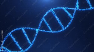 Abstract animated DNA molecule from particles. Concept animation of digital DNA, human genome.Genetic engineering, medical research,biology. Seamless loop background animation of rotating DNA strands