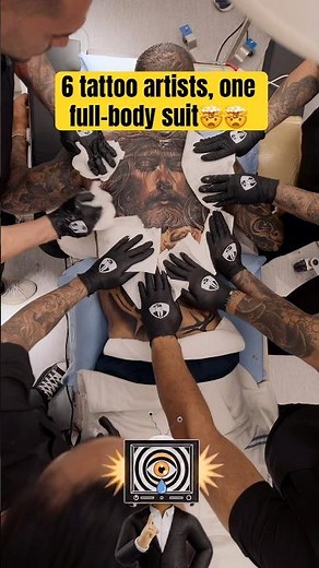 6 tattoo artists are working on a full-body tattoo simultaneously #shorts #tattoo